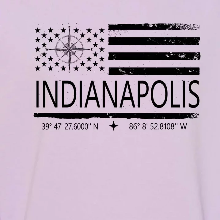 American Patriotic Compass And Flag Geo Location Indianapolis Great Gift Garment-Dyed Sweatshirt