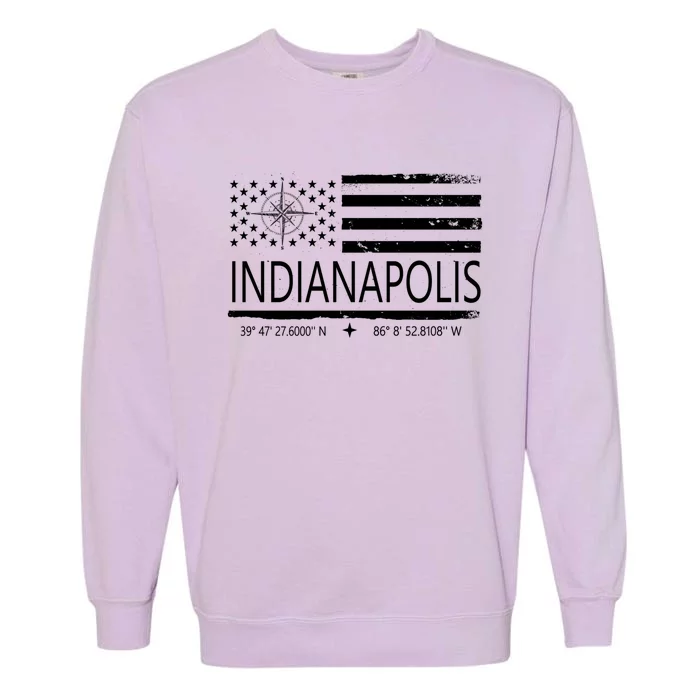 American Patriotic Compass And Flag Geo Location Indianapolis Great Gift Garment-Dyed Sweatshirt