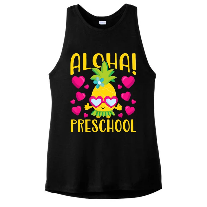 Aloha Preschool Cute Pineapple Student Teacher Ladies Tri-Blend Wicking Tank