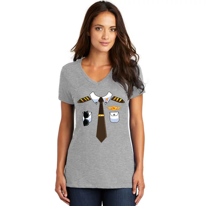 Airplane Pilot Costume Halloween Kids Women Men Women's V-Neck T-Shirt