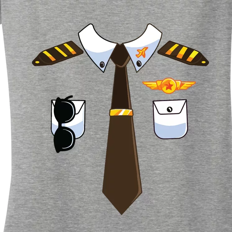 Airplane Pilot Costume Halloween Kids Women Men Women's V-Neck T-Shirt