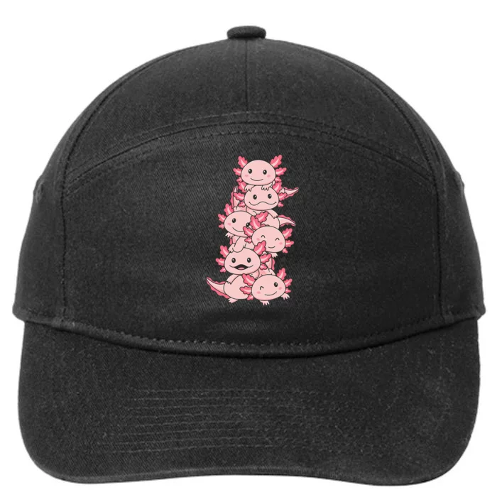 Axolotl Pile Cute Animals Kawaii Anime 7-Panel Snapback Hat