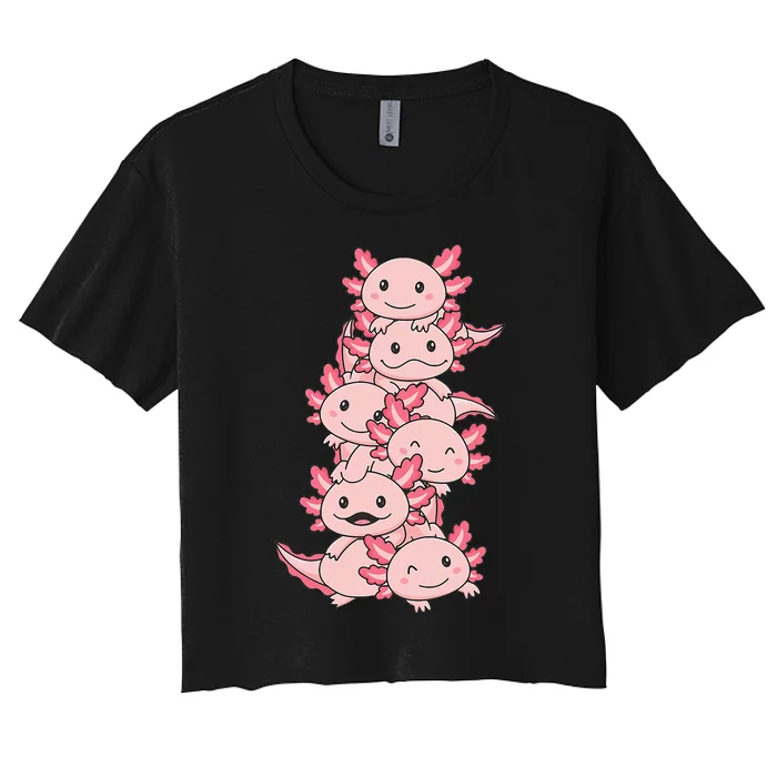 Axolotl Pile Cute Animals Kawaii Anime Women's Crop Top Tee