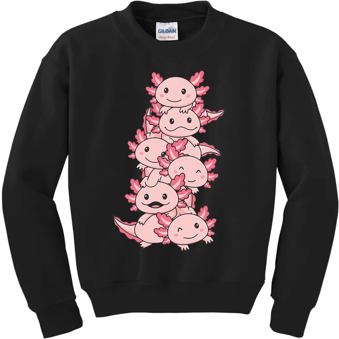 Axolotl Pile Cute Animals Kawaii Anime Kids Sweatshirt