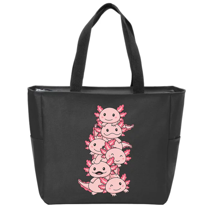 Axolotl Pile Cute Animals Kawaii Anime Zip Tote Bag