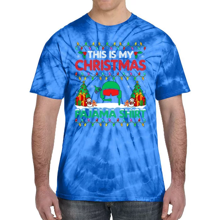 Airplane Pilot Christmas Pajama Gift Airline Pilot Xmas Funny Gift Tie-Dye T-Shirt