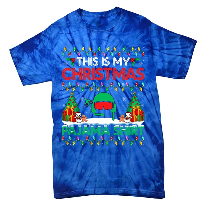 Airplane Pilot Christmas Pajama Gift Airline Pilot Xmas Funny Gift Tie-Dye T-Shirt