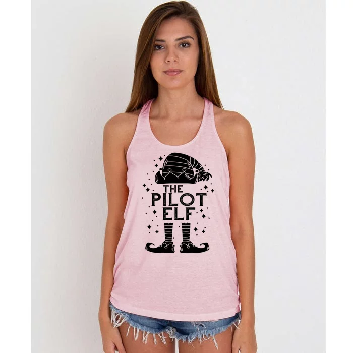 Aircraft Pilot Christmas Airplane Aviator The Pilot Elf Gift Women's Knotted Racerback Tank