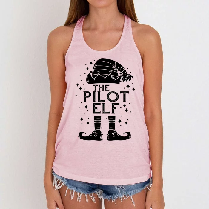 Aircraft Pilot Christmas Airplane Aviator The Pilot Elf Gift Women's Knotted Racerback Tank