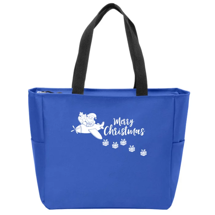 Aircraft Pilot Christmas Xmas Airplane Merry Christmas Gift Zip Tote Bag