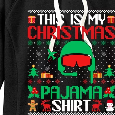 Airline Pilot Christmas Pajama Gift Airplane Pilot Xmas Gift Women's Fleece Hoodie