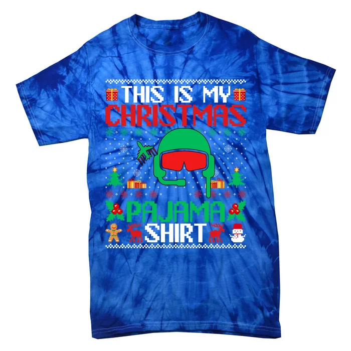 Airline Pilot Christmas Pajama Gift Airplane Pilot Xmas Gift Tie-Dye T-Shirt