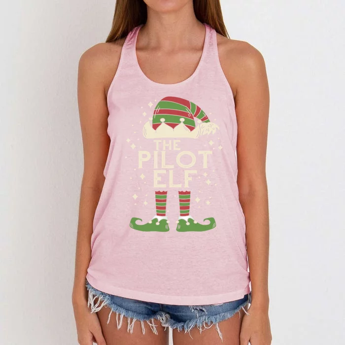 Aircraft Pilot Christmas Airplane Aviator The Pilot Elf Meaningful Gift Women's Knotted Racerback Tank