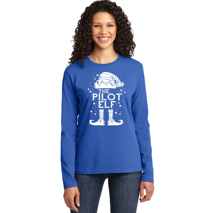 Aircraft Pilot Christmas Airplane Aviator The Pilot Elf Cute Gift Ladies Long Sleeve Shirt