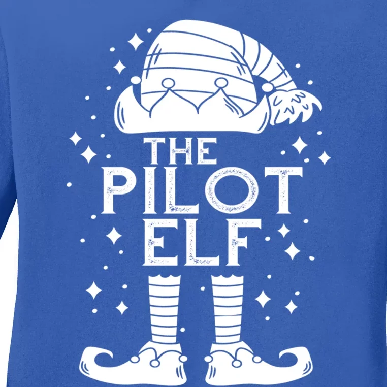 Aircraft Pilot Christmas Airplane Aviator The Pilot Elf Cute Gift Ladies Long Sleeve Shirt