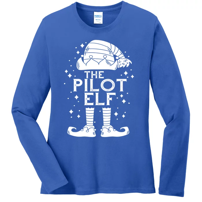 Aircraft Pilot Christmas Airplane Aviator The Pilot Elf Cute Gift Ladies Long Sleeve Shirt