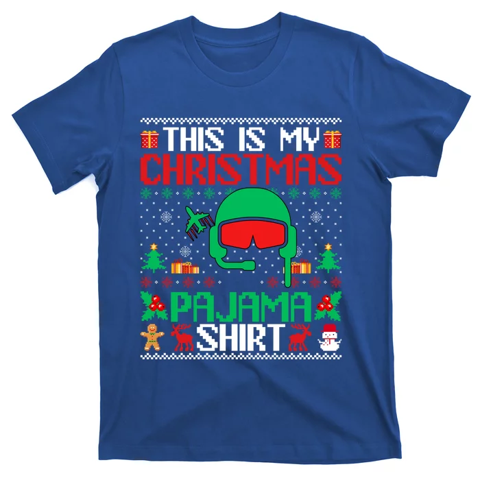 Airline Pilot Christmas Pajama Cool Gift Airplane Pilot Xmas Gift T-Shirt