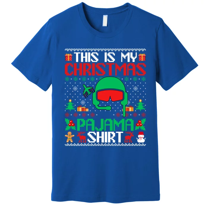 Airline Pilot Christmas Pajama Cool Gift Airplane Pilot Xmas Gift Premium T-Shirt