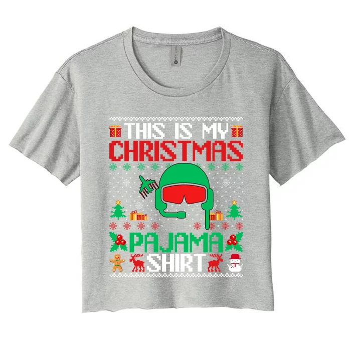 Airline Pilot Christmas Pajama Cool Gift Airplane Pilot Xmas Gift Women's Crop Top Tee