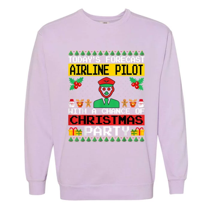 Airline Pilot Christmas Party Airplane Pilot Xmas Ugly Style Cute Gift Garment-Dyed Sweatshirt