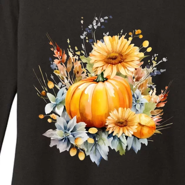 Autumn Pumpkin Cute Floral Halloween Womens CVC Long Sleeve Shirt