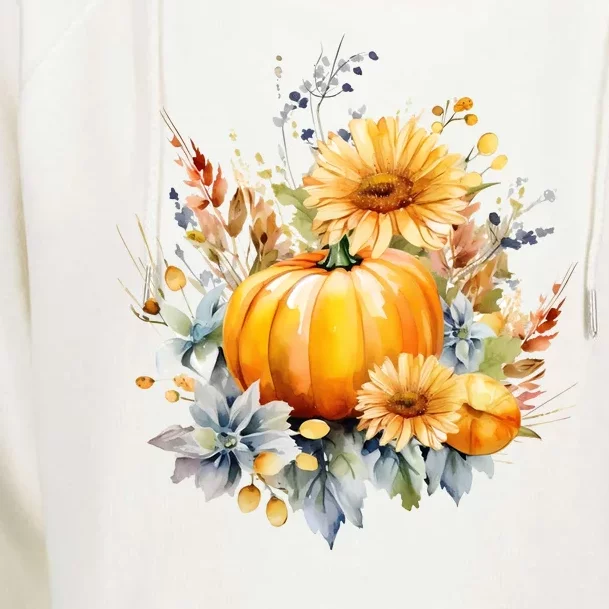 Autumn Pumpkin Cute Floral Halloween Womens Funnel Neck Pullover Hood