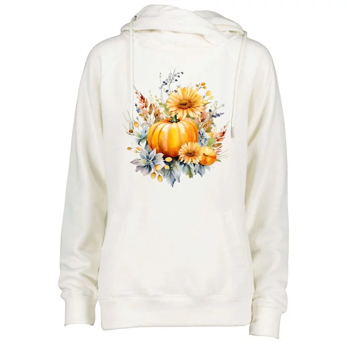 Autumn Pumpkin Cute Floral Halloween Womens Funnel Neck Pullover Hood