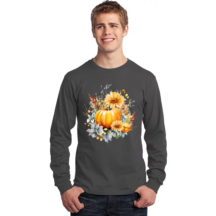 Autumn Pumpkin Cute Floral Halloween Long Sleeve Shirt