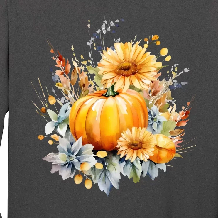 Autumn Pumpkin Cute Floral Halloween Long Sleeve Shirt