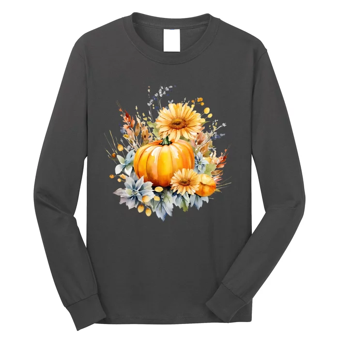 Autumn Pumpkin Cute Floral Halloween Long Sleeve Shirt