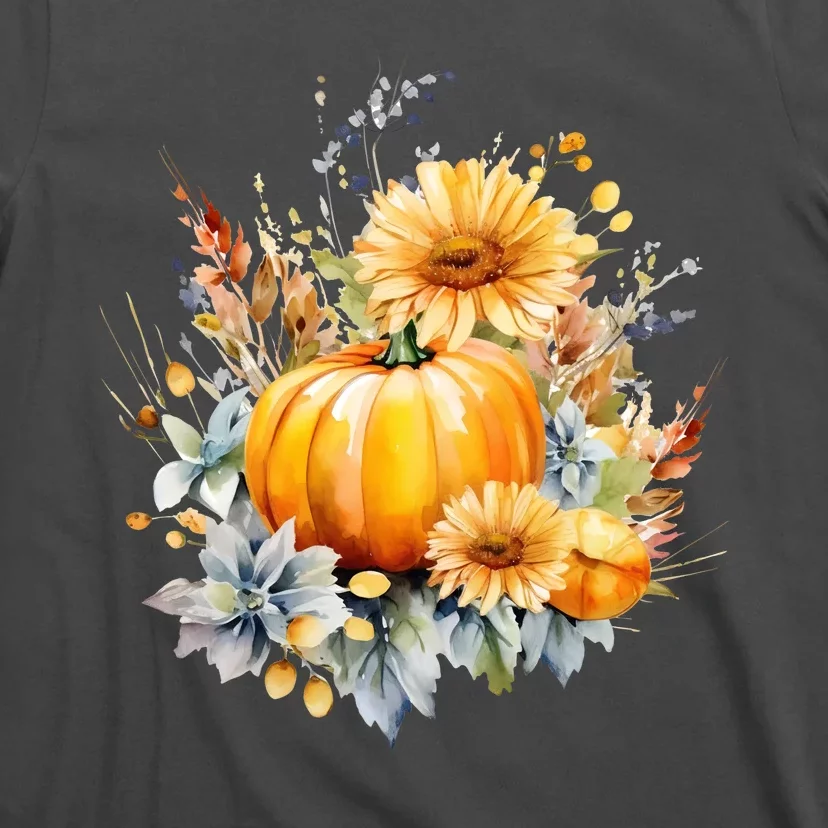 Autumn Pumpkin Cute Floral Halloween T-Shirt