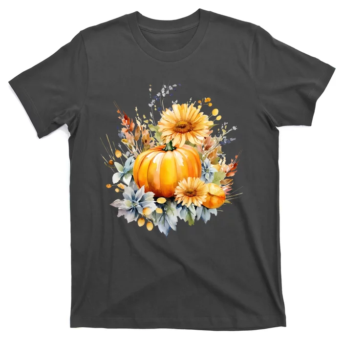 Autumn Pumpkin Cute Floral Halloween T-Shirt