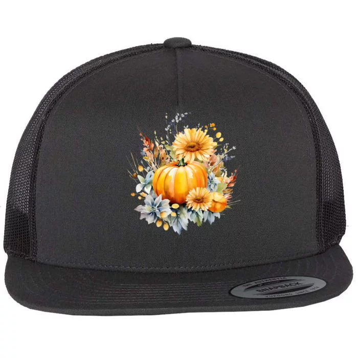 Autumn Pumpkin Cute Floral Halloween Flat Bill Trucker Hat