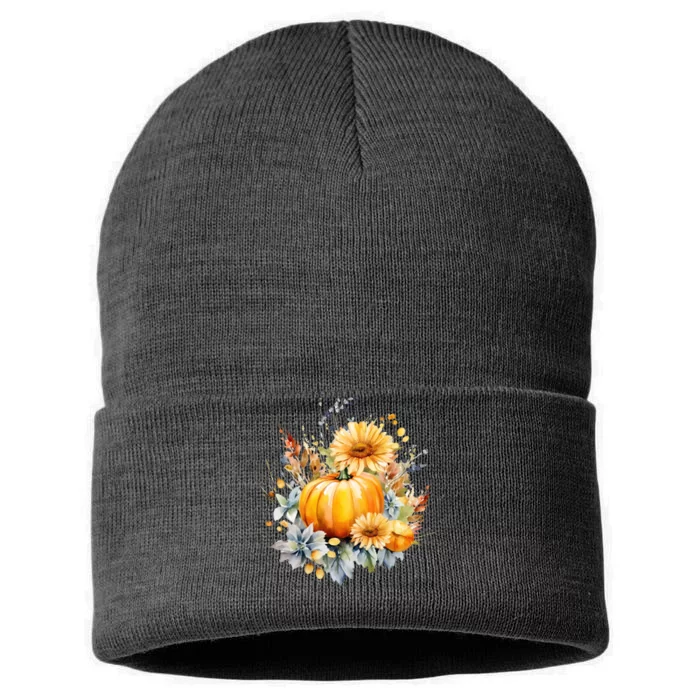 Autumn Pumpkin Cute Floral Halloween Sustainable Knit Beanie