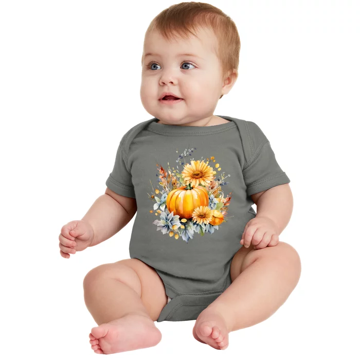 Autumn Pumpkin Cute Floral Halloween Baby Bodysuit