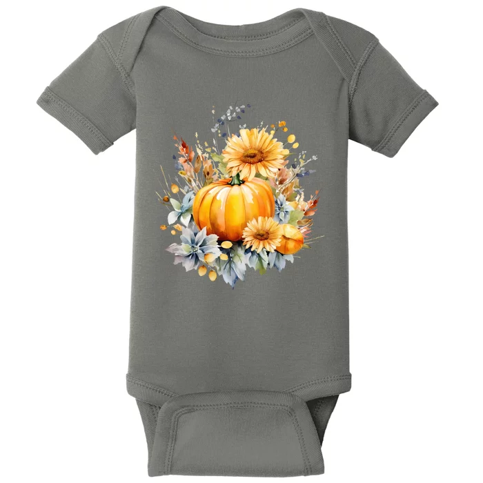 Autumn Pumpkin Cute Floral Halloween Baby Bodysuit