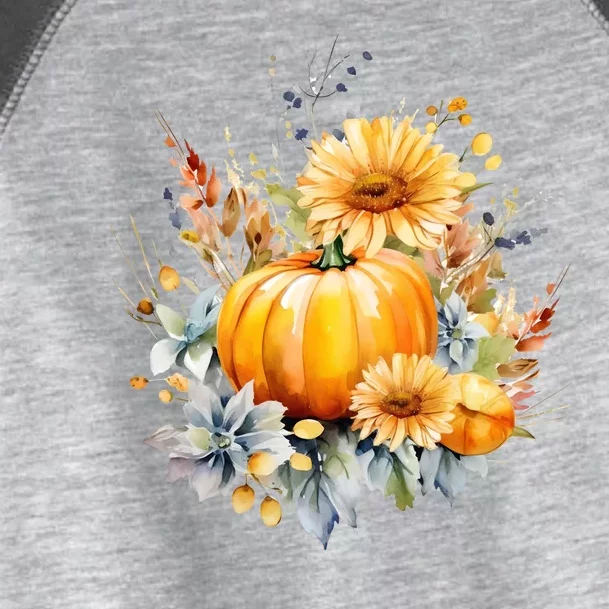 Autumn Pumpkin Cute Floral Halloween Toddler Fine Jersey T-Shirt