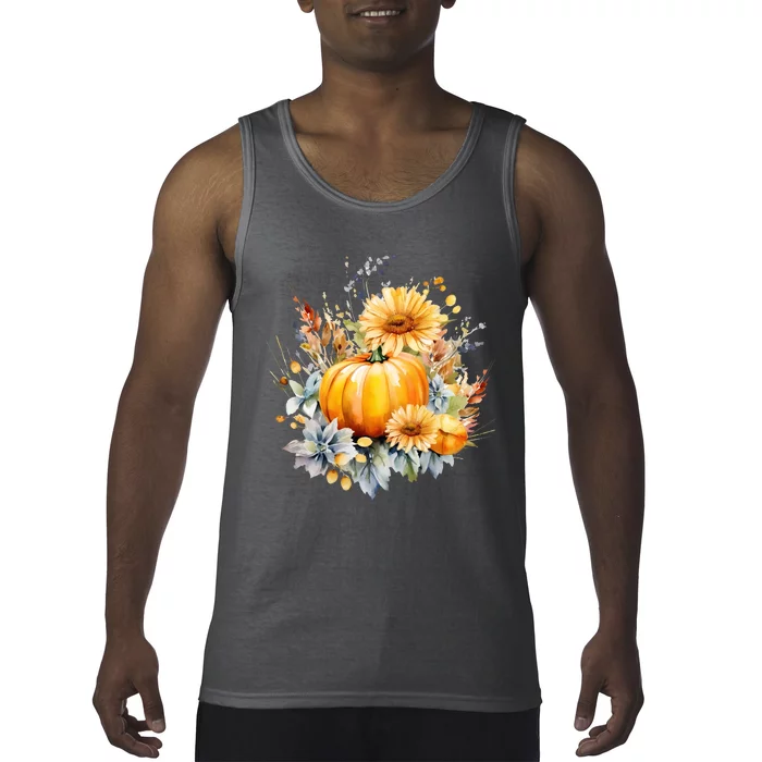 Autumn Pumpkin Cute Floral Halloween Tank Top