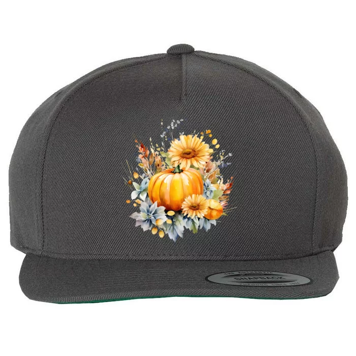 Autumn Pumpkin Cute Floral Halloween Wool Snapback Cap