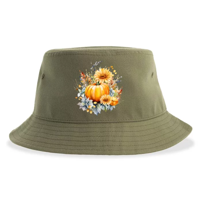 Autumn Pumpkin Cute Floral Halloween Sustainable Bucket Hat