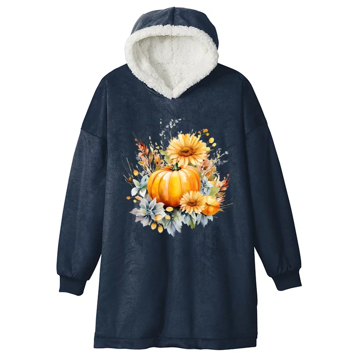 Autumn Pumpkin Cute Floral Halloween Hooded Wearable Blanket