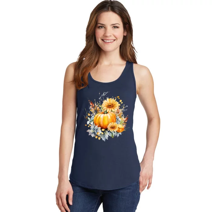 Autumn Pumpkin Cute Floral Halloween Ladies Essential Tank