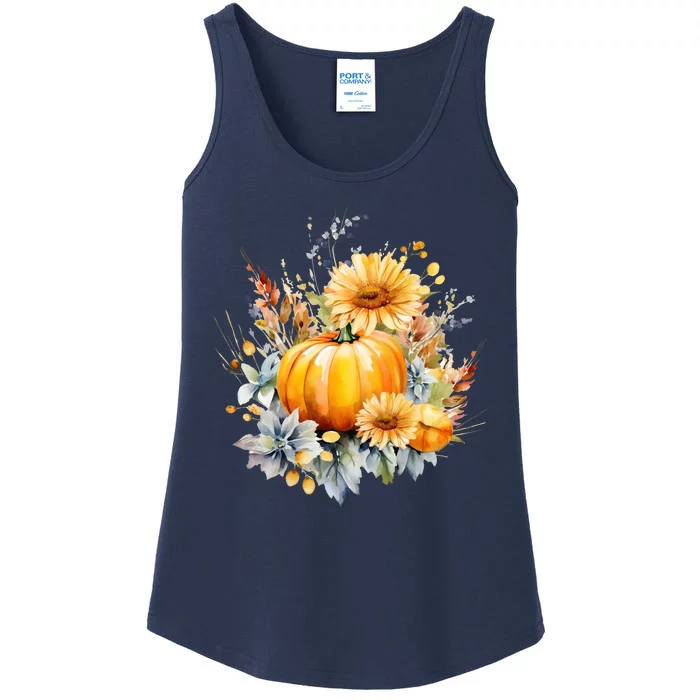 Autumn Pumpkin Cute Floral Halloween Ladies Essential Tank