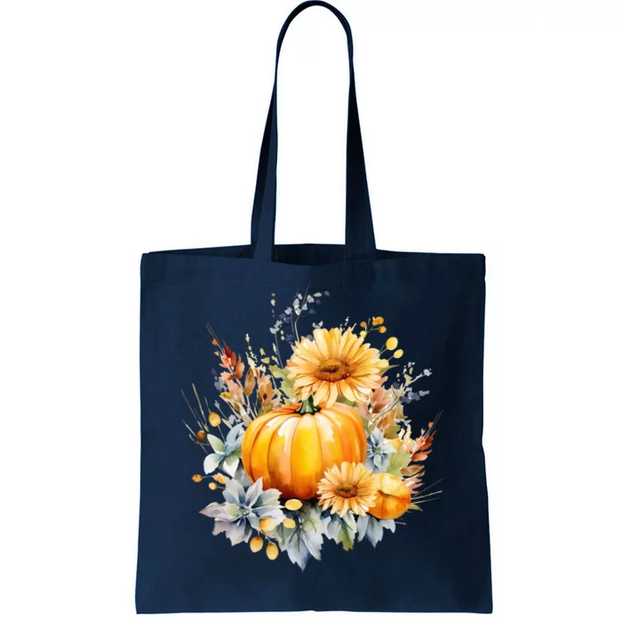 Autumn Pumpkin Cute Floral Halloween Tote Bag