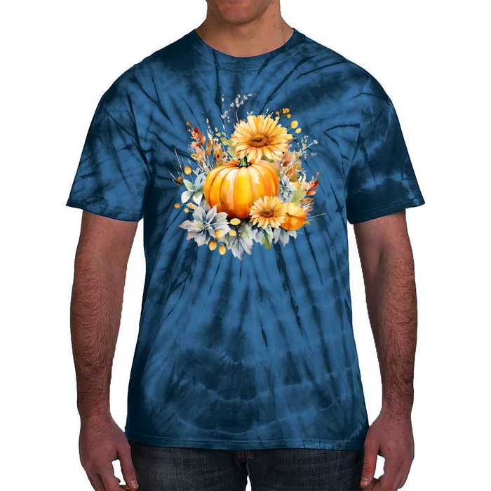 Autumn Pumpkin Cute Floral Halloween Tie-Dye T-Shirt