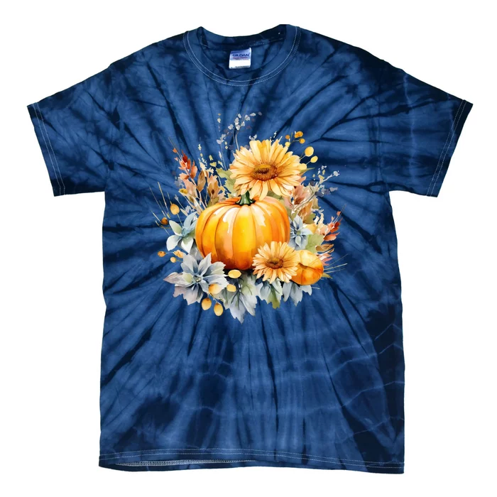 Autumn Pumpkin Cute Floral Halloween Tie-Dye T-Shirt