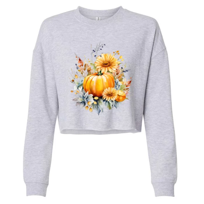 Autumn Pumpkin Cute Floral Halloween Cropped Pullover Crew