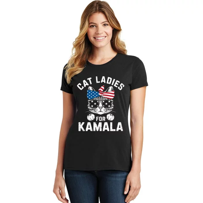 American Patriotic Cat Supports Kamala Harris Cat Ladies For Kamala Patriotic Women's T-Shirt