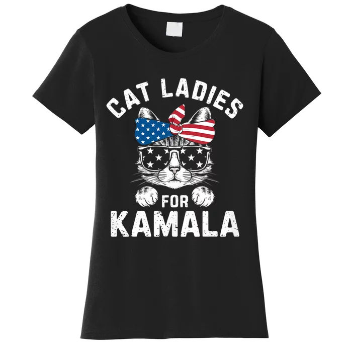 American Patriotic Cat Supports Kamala Harris Cat Ladies For Kamala Patriotic Women's T-Shirt