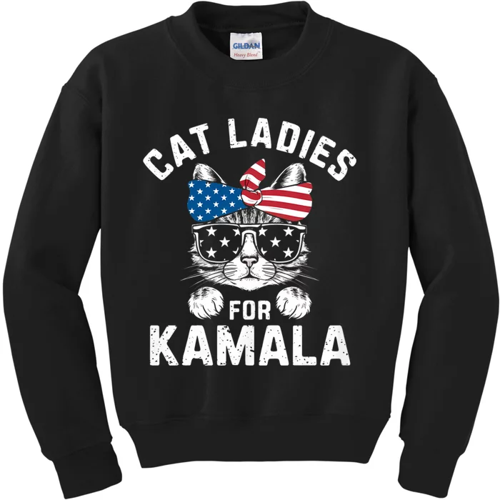 American Patriotic Cat Supports Kamala Harris Cat Ladies For Kamala Patriotic Kids Sweatshirt